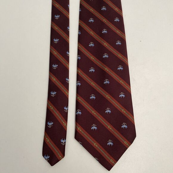Brooks Brothers Stain Resistant Tie Stripe Burgundy Red Blue Logo Silk 5… - Picture 2 of 6